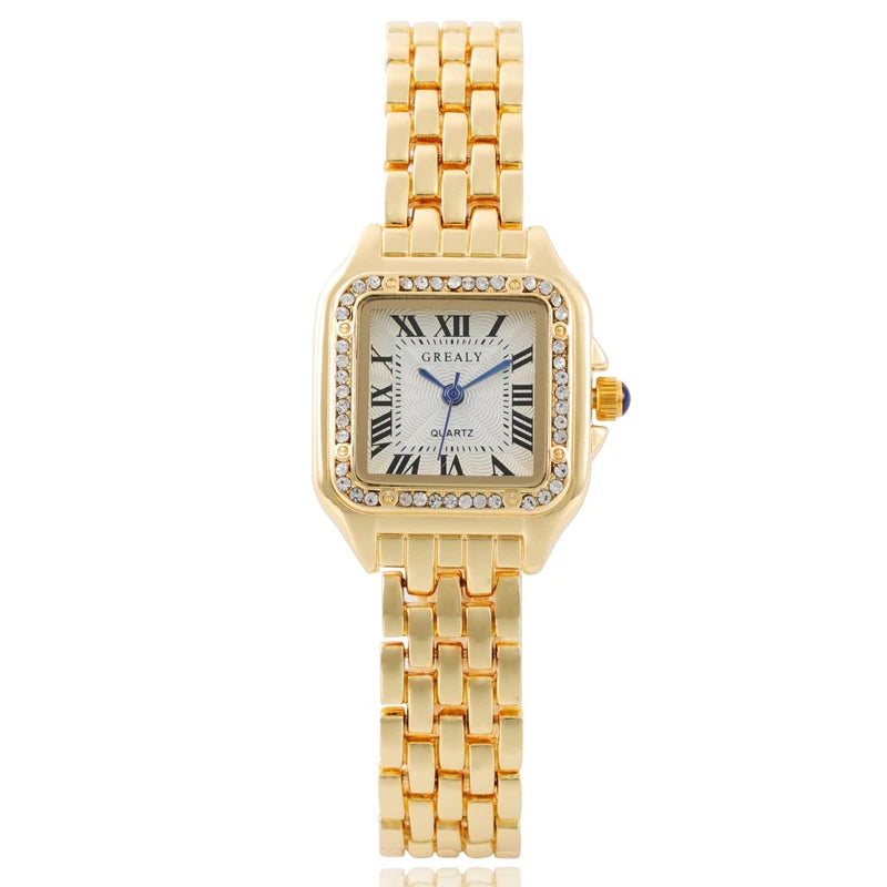 Luxury Women’s Square Watch – Fashion Quartz Wristwatch with Rhinestones, Elegant Casual Alloy Timepiece for Ladies